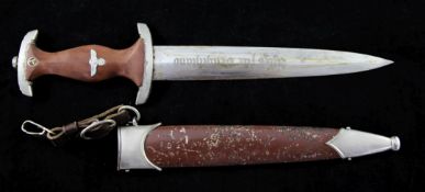 A German WWII Third Reich SA dagger, the blade etched Allies for Deutschland, and marked RZM M7 / 51