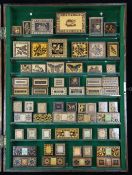 A collection of Tunbridge ware boxes, including small boxes, stamp boxes, needle boxes and match