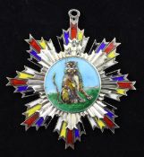 A Republic of China, Order of the Striped Tiger, Fourth Class, silver and enamel breast badge