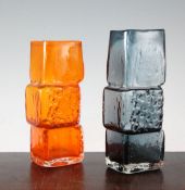 Two Whitefriars 'drunken bricklayer' vases, designed by Jeffery Baxter, the first in tangerine,