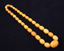 A single strand graduated amber bead necklace, gross weight 43 grams, 18.75in.