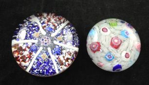 A Clichy random cane and muslin paperweight, and a St Louis pebble ground cane paperweight, 6cm &