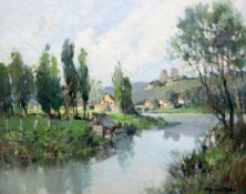 Georges Charles Robin (French, 1903–2003)oil on board,Confolens sur la Vienne,signed,12.5 x 15.5in.