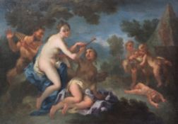 Italian Schooloil on canvas,Nude women with a satyr and putti,14 x 20in.