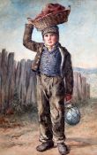 William Henry Hunt (1790-1864)watercolour,Boy carrying a basket,signed,12.5 x 8.25in.