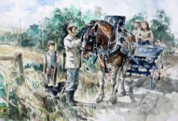 Gordon King (b.1939)watercolour,Horse and cart,signed,14 x 21.5in.