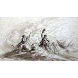 Attributed to John Joseph Barker (fl.1835-1863)ink and wash,Survivors struggling ashore from a