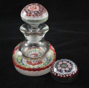 A large Murano millefleur glass inkwell paperweight, and a Continental millefleur paperweight,