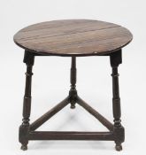 An 18th century and later oak and fruitwood cricket table, W.2ft 1in.