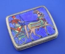 A 1940's Egyptian 800 standard silver and guilloche enamel cigarette case, of shaped rectangular