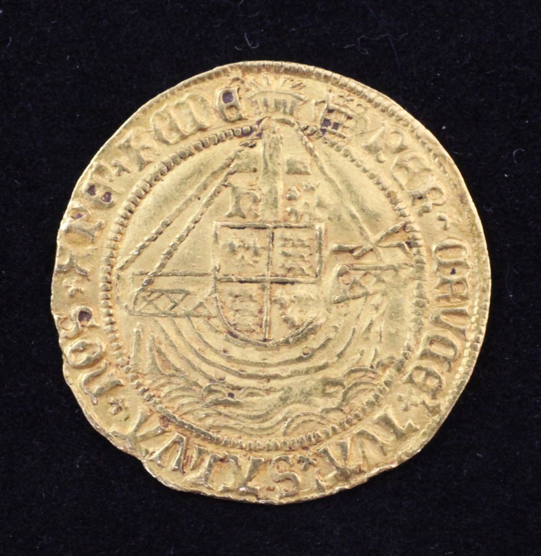 A Henry VIII gold Angel, 1509-26, mm. portcullis crowned, near VF with some weakness to crease