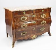 A 19th century Dutch mahogany bombe shaped chest, of two short and three long graduated drawers,