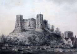 James Lambert Jnr (1741-1799)ink and watercolour,Lewes Castle from the cemetery,signed and inscribed