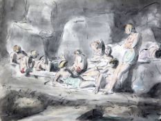 § Edward Ardizzone RA (1900-1979)ink and watercolour,Bathers on the rocks at Cap Ferrat 1964,