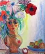§ John Melville (1902-1986)oil on canvas,'Lady Floral Vase',signed and dated 1966,35 x 29in.