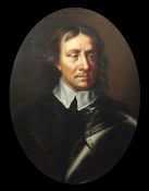 English Schooloil on canvas,Portrait of Oliver Cromwell,29 x 23in., framed to the oval