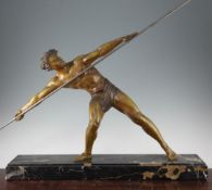 Attributed to D H Chiparus. An Art Deco patinated metal model of a male javelin thrower, on a