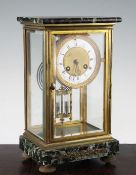 An early 20th century French green marble and gilt brass four glass mantel clock, with Vincenti