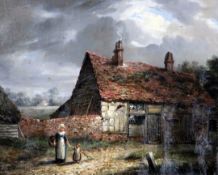 19th century English Schoolpair of oils on board,Studies of figures beside cottages,7.5 x 9.5in.