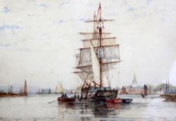 Frederick James Aldridge (1850-1933)watercolour,An old Sussex port,signed, original label verso,13.