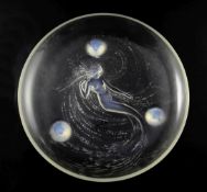 A René Lalique 'Sirene' opalescent glass dish (Coupe Trepied), moulded mark 'R.LALIQUE FRANCE' and