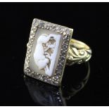 An antique gold, cameo and rose cut diamond set ring, the late 18th/early 19th century cameo