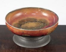 A William Moorcroft Eventide pattern pewter footed bowl, c.1925, the pottery with impressed marks