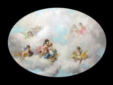 Attributed Charles Augustus Henry Lutyens (fl.1862-1903)oil on canvas board,Cherubs amongst clouds,