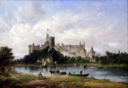 Alfred Vickers Snr (1786-1868)oil on canvas,Windsor Castle from the Thames,inscribed verso and dated