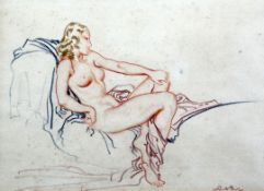 § William Russell Flint (1880-1969)coloured chalks,Reclining nude,signed,9.5 x 13.75in.