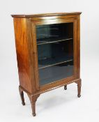 An Edwardian mahogany display cabinet, the top inset with a Tunbridge ware panel depicting a view of