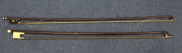 An English Dodd violin or cello bow, with ivory frog and nut, stamped mark, 75 grams, together