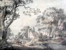 Paul Sandby RA (1731-1809)ink and watercolour,On the road to Dartford,14 x 20.5in.