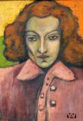Attributed to Alfred Wolmark (1877-1961)oil on canvas,Portrait of a woman wearing a pink coat,