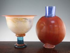 Two Kosta Boda Art Collection glass vessels, signed K. Engman, modern, the first an orange and