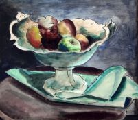 Bernard Meninsky (1891-1950)watercolour and ink on paper,Still life of fruit in a white bowl, c.