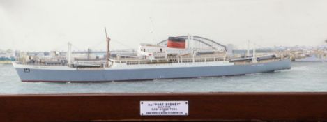 A scale model of MV 'Port Sydney' built in 1953 by Swan & Hunter & Wigham Richardson Ltd, within a