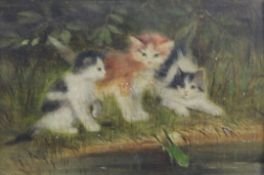 Hedwig Oehring (1855-)oil on panel,Kittens beside a pond,6 x 9.25in.