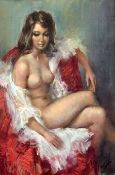 Robert Van Cleef (French, 1914-)pastel,Nude in a red armchair,signed,21 x 15in.