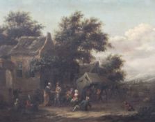 Attributed to Barent Gael (1630-1681)oil on canvas,Figures beside a tavern,18.5 x 23.5in.