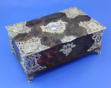 A late Victorian silver mounted tortoiseshell casket by George Fox, with engraved inscription, the