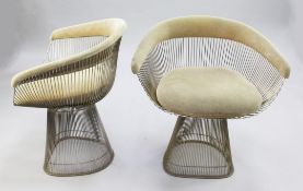 Warren Platner for Knoll International. A pair of chrome plated wire chairs, with beige
