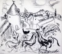 § Raoul Dufy (1877-1953)ink and wash on paper,Cour de ferme, 'Vendredi', c.1910,signed, with