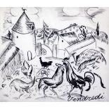 § Raoul Dufy (1877-1953)ink and wash on paper,Cour de ferme, 'Vendredi', c.1910,signed, with