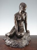 Emily Pennock. The Little Mermaid, a 20th century bronze model of a young lady seated on a rock,