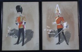 Staubypair of gouaches with watercolour,Studies of officers of The Royal Munsters and The 4th