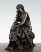 Pierre-Alexandre Schoenewerk (French, 1820-1885). A patinated bronze model of a seated classical