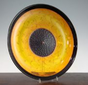 A Murano glass dish, by Cenedese, c.1960's, the ruby flecked amber glass dish with applied ruby