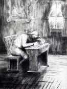 § Henry Moore (1898-1986)etching and aquatint on Reeves paper,Girl doing homework III, 1974,