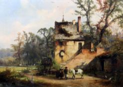 C. Schumann (19th C.)oil on canvas,Figures beside a country house,signed and dated 1899,22 x 31in.